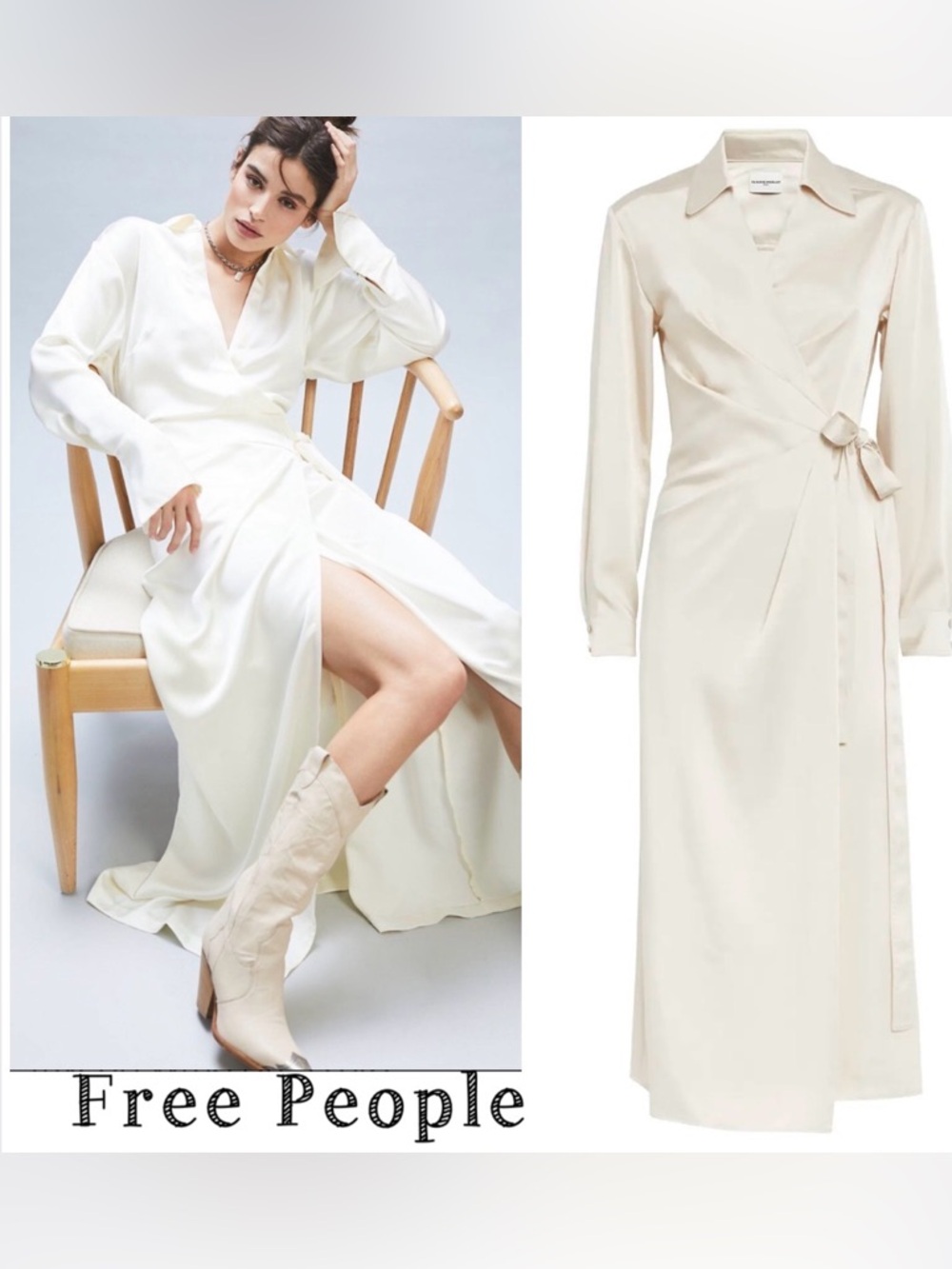 Free People Emma Tuxedo Ivory Wrap Maxi Dress